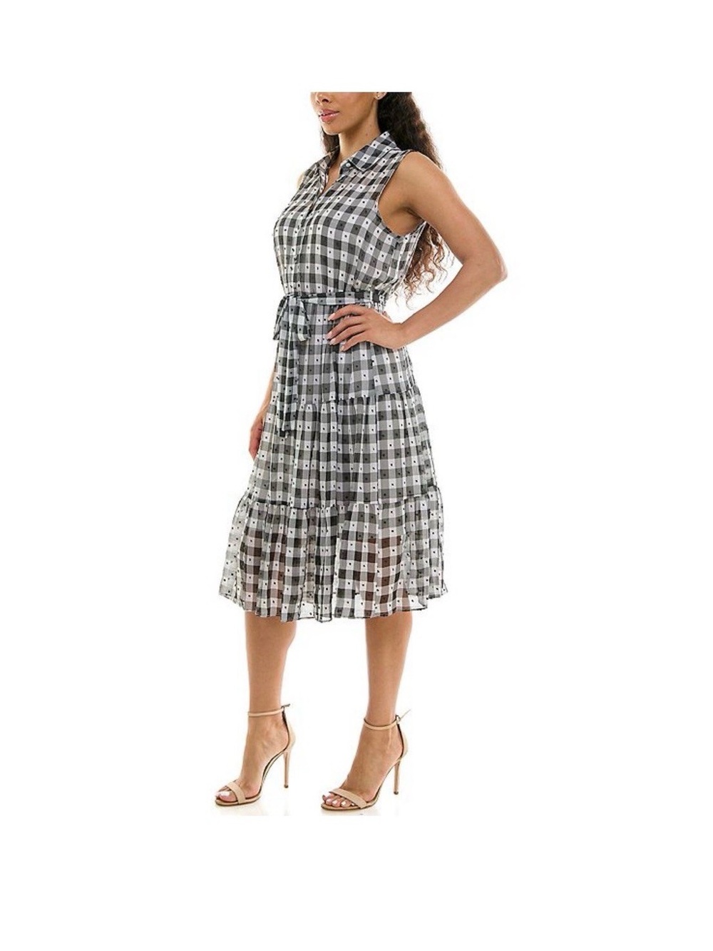 Nanette Lepore Black White Gingham Shirt Dress‎ Sz14